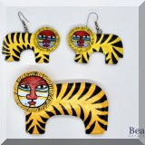 J107. Handpainted tiger pin and matching tiger earrings - $38 